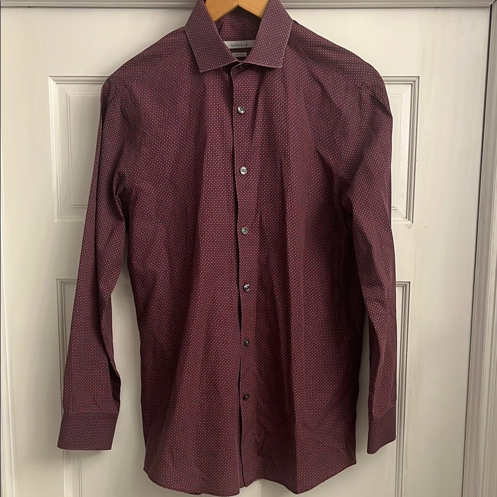 Perry Ellis Maroon Patterned Dress Shirt